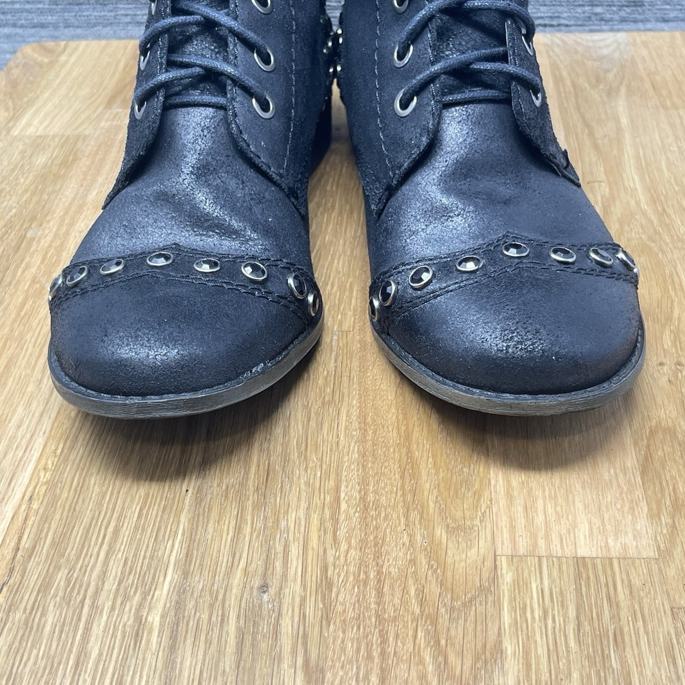 Gianni Bini Boots Women 8.5 M Black Distressed Leather Studded Biker Goth Lace - Picture 8 of 14